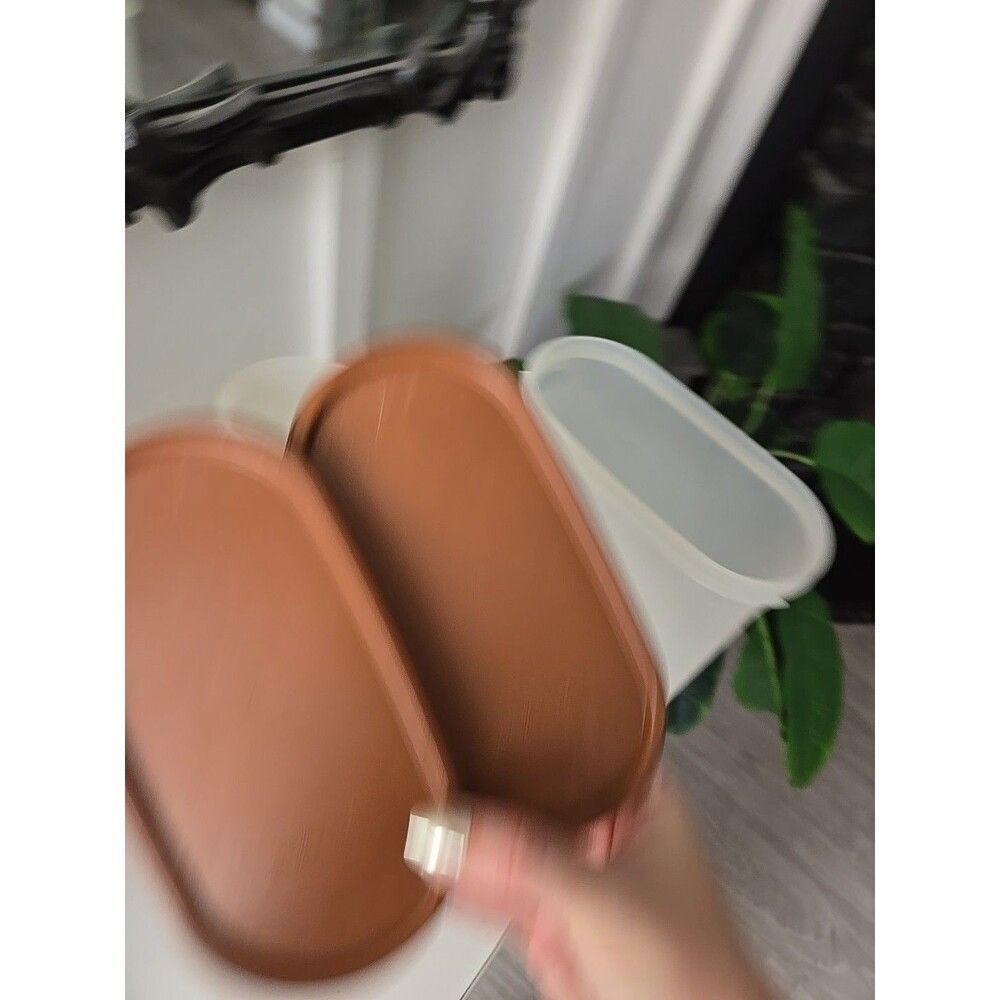 Vtg Tupperware Lot 2 Tall Sheer 12 1/4 Cup Container and 9 3/4 Brown Lids - Picture 7 of 7